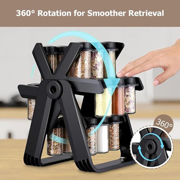 Rotating Spice Rack Organizer, spice jars,18 Glass Jars, 18 jar rotating spice - Picture 7 of 8